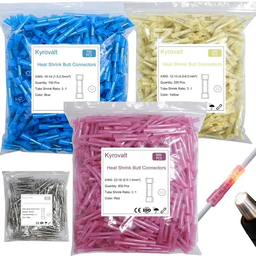 Vista 8 de 1000 conectores a tope termorretráctiles de 22-16 AWG, empalme de cable crimpado aislado eléctrico impermeable para marinos, cables, cableado