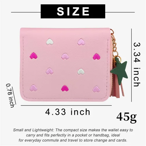 Vista 2 de Cartera para mujer, de piel sintética, tarjetero con colgante de estrella, cartera de color sólido, Azul+Rosa, Moda