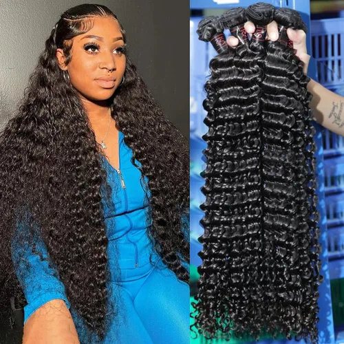 Vista 9 de Paquetes de Cabello Humano de Ondas Profundas （12 14 16 ）12A 100% Sin Procesar Cabello Humano Virgen Brasileño Profundo Rizado Tejido de Cabello