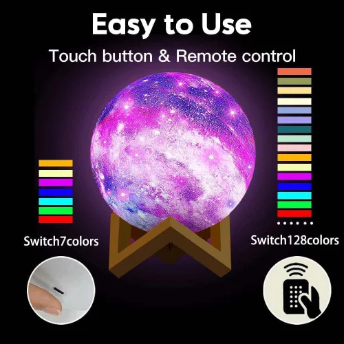 Vista 4 de CPLA Lámpara de luna galaxia actualizada, 128 colores, luz nocturna 3D, regalos para niñas, niños y mujeres, cumpleaños, control remoto y táctil