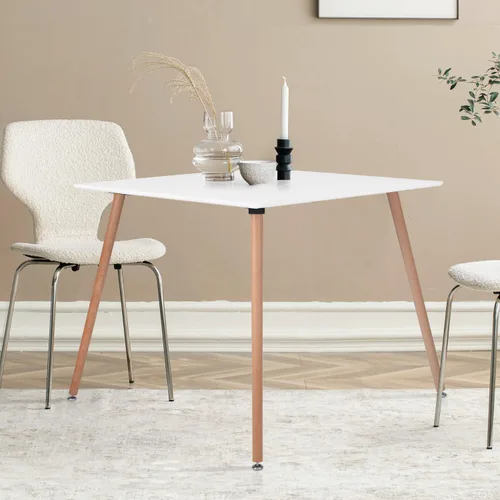Vista 8 de Mesa de comedor cuadrada de 31.5 pulgadas para 2-4 personas, mesa blanca funcional moderna con patas de madera para el hogar, oficina, cocina Blanco