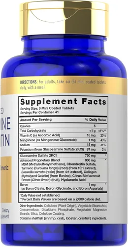 Vista 2 de Carlyle Glucosamina Condroitina MSM 250 Mini Tabletas Fórmula avanzada con cúrcuma Sin OMG, sin gluten