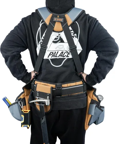 Vista 6 de KUNN Cinturón de herramientas de carpintero con tirantes Pro Framer Rig de herramientas de suspensión para contratistas de construcción