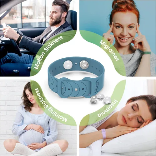Vista 8 de Pulseras de mareo por movimiento, para adultos, niños y mujeres embarazadas, pulseras de acupresión antináuseas para automóvil, mar, aire, crucero