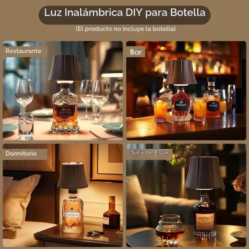 Vista 3 de WILIT Lámpara Inalámbrica de Botella para Botellas de Licor, Lámpara de 3 Niveles de Brillo con Soportes Inalámbricos para Lámparas de Mesa, Luz