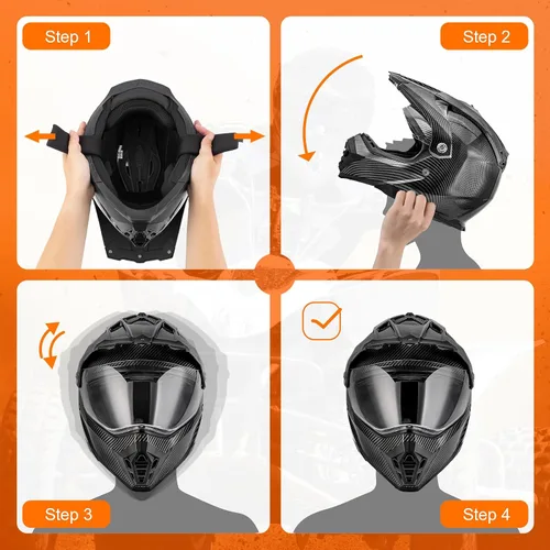 Vista 6 de OUMURS Casco deportivo dual de motocicleta todoterreno con cobertura facial completa, doble visera, para moto de cross, cuatrimoto y motocross