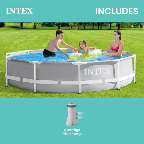 Vista 5 de Intex Piscina de 10 pies x 30 pulgadas con cubierta redonda de piscina sobre el suelo de 10 pies