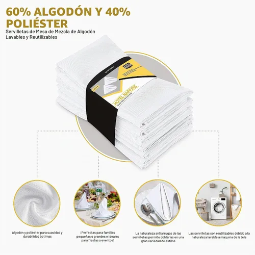 Vista 3 de Utopia Kitchen Servilletas de tela blanca [288 unidades, 18 x 18 pulgadas] mezcla de algodón absorbente, lavables y reutilizables, para cenas