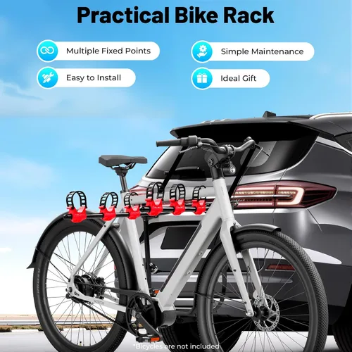 Vista 6 de Soporte de bicicleta de coche para 3 bicicletas, con correas ajustables para maletero, se pliega para almacenamiento, compatible con la mayoría