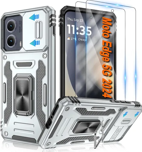 Vista 113 de Atump Funda para Motorola Moto G Play 2024 (4G) con [paquete de 2] protector de pantalla HD y cubierta para cámara deslizante, soporte de anillo