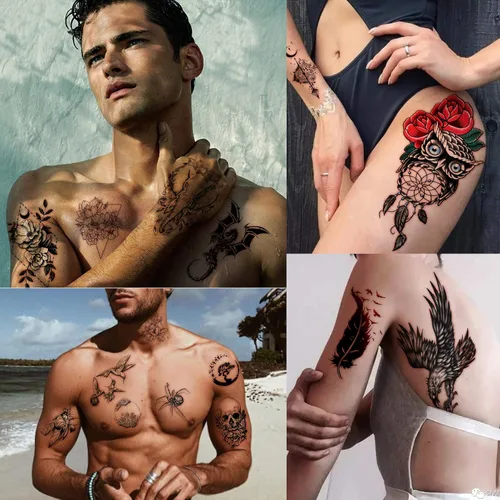 Vista 5 de Yazhiji 56 hojas de tatuajes temporales, 11 hojas de tatuajes de medio brazo para hombres o mujeres con 45 hojas de tatuajes falsos diminutos