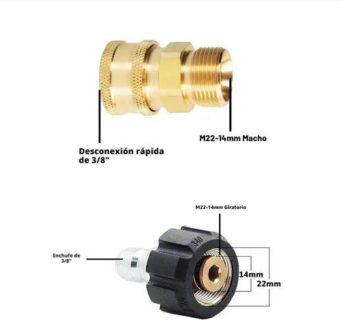 Vista 2 de LIULO TOOL 4 Pack Kit de Conexión Rápida para Lavadora a Presión, Kit de Desconexión Rápida, Kit de Conexión Rápida Métrica M22 de 14 mm a 3/8