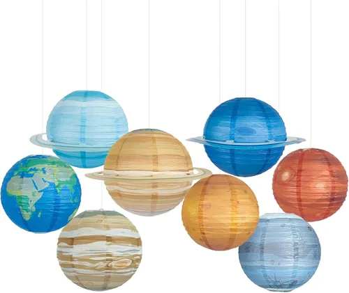 Vista 7 de Faroles de papel de pesca Bobber redondos, 12 linternas de papel colgantes rojas y blancas para pescadores, suministros de decoración de fiestas