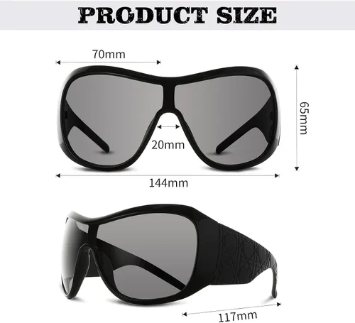 Vista 2 de YOGFIT Gafas de sol de gran tamaño para mujeres y hombres, Y2K envolventes de moda