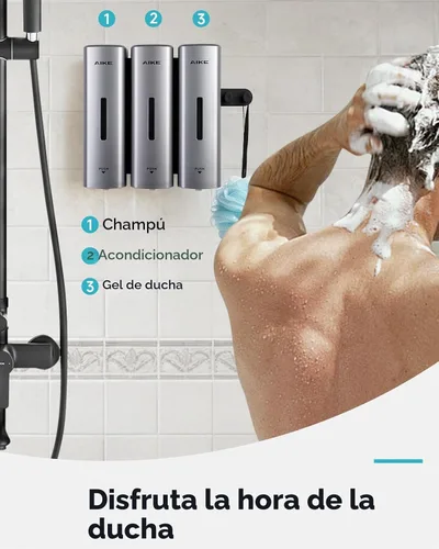 Vista 5 de AIKE Dispensador de champú y acondicionador de ducha de 3 cámaras para baño Plata