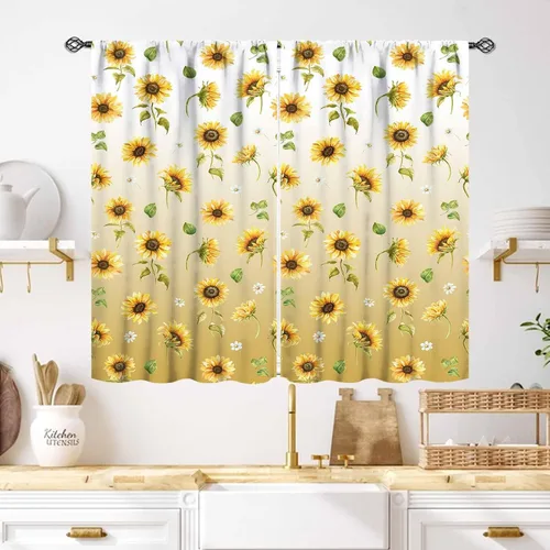 Vista 30 de Cortinas infantiles de abejas, cortinas de campo de primavera de acuarela de girasoles florales de nido de abeja, adorables abejas, cortinas