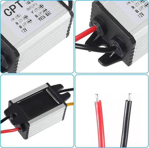 Vista 6 de 2 unids 12 V a 9 V convertidor reductor convertidor DC 12 V a 9 V 2A 18 W regulador de voltaje fuente de alimentación 9 V 12 V 24 V impermeable