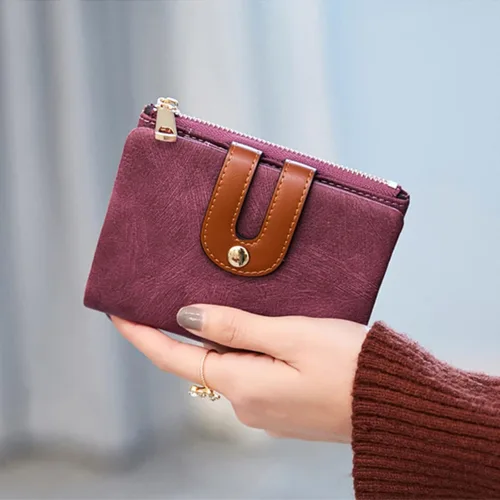 Vista 2 de Cartera pequeña de cuero para mujer, con bloqueo RFID, cartera delgada y plegable para mujer