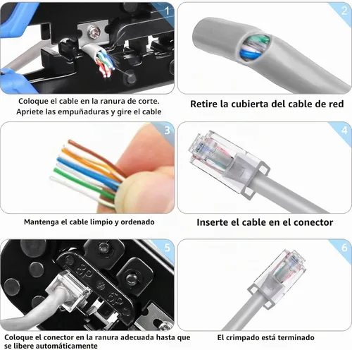 Vista 7 de Crimpadora de red, cortador pelacables - RJ11 RJ12 RJ45 6P6C/4C, 8P8C Conector Crimper Alicates, para cables de red y teléfono, herramientas