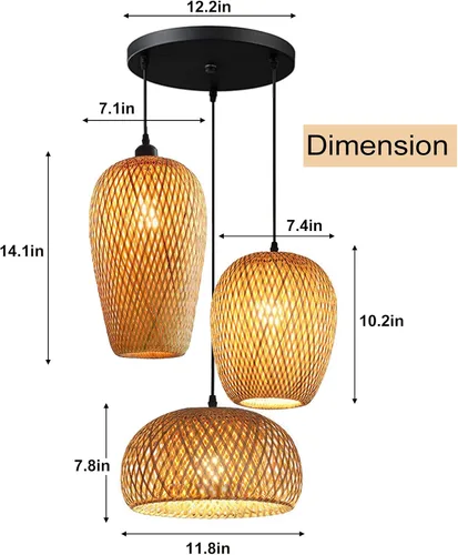 Vista 2 de GWY Lámpara colgante de farol de bambú, estilo japonés retro E27, lámpara colgante de techo para sala de estar, dormitorio, restaurante, cafetería