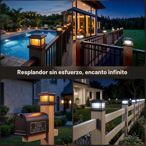 Vista 6 de JOFIOS Luces solares de llama parpadeante para exteriores, luces de poste negras con 3 temperaturas de color, se adapta a postes de madera/vinilo