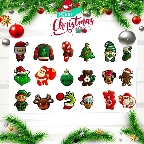 Vista 4 de Jibicharrm 35 dijes de zapatos de Navidad para niños, dibujos animados al azar de PVC, accesorios de decoración de zapatos, dijes con árbol