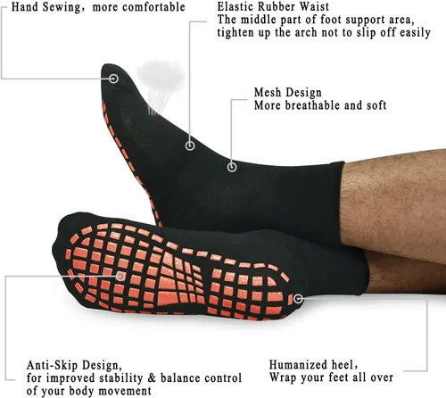 Vista 4 de ELUTONG Calcetines antideslizantes para hombre, 3 pares de tapetes de madera, antideslizantes, para entrenamiento, yoga, pilates, hospital