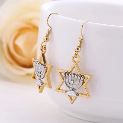 Vista 3 de Pendientes de estrella de David Hanukkah aretes de menorá para mujer joyería judía Hanukkah para mujer
