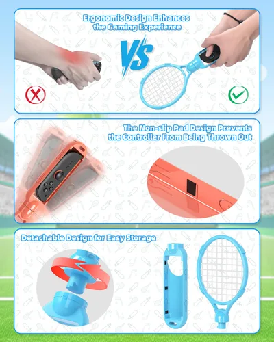 Vista 3 de Tennis Rackets for Nintendo Switch 2 Joy-Con(2025), MENEEA 2 Pack Game Accessories for Mario Tennis Aces,Handle Grip Holder for Switch 2Switch 1