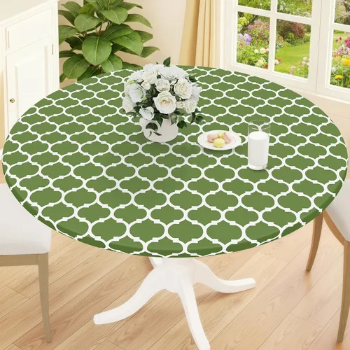 Vista 45 de Smiry Mantel redondo de pícnic, fundas de mesa elásticas impermeables para mesas de 18 a 24 pulgadas, manteles de vinilo con parte trasera