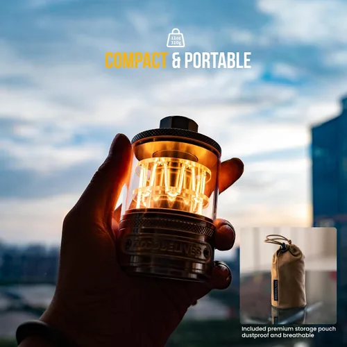 Vista 8 de ZOOOBELIVES - Lámpara de camping vintage de aluminio con luz cálida ajustable, lámpara artesanal de aleación, autonomía de 72H con USB-C