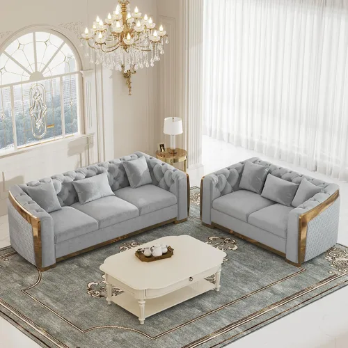 Vista 31 de DAMAIFROM Sofá Chesterfield moderno de mediados de siglo, sofá de terciopelo de 62" blanco y dorado, sofá biplaza curvo de lujo para sala de estar