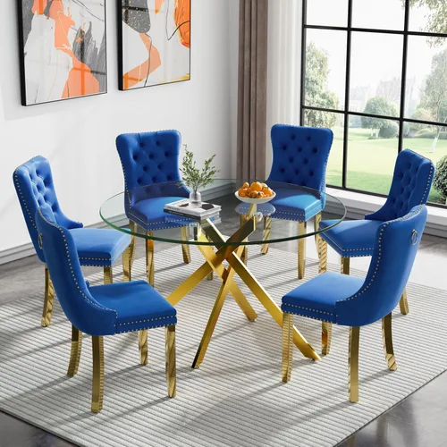 Vista 10 de Juego de mesa de comedor de cristal plateado moderno de 47 pulgadas para 2, juego de mesa de comedor de cocina redonda de 3 piezas con patas