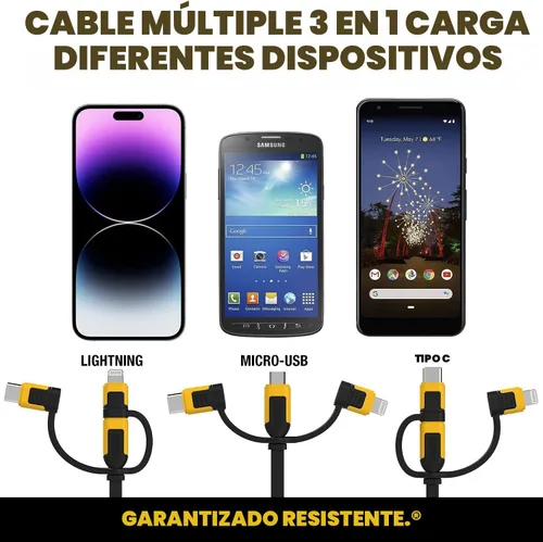 Vista 2 de DEWALT Cable de carga multiusos retráctil 3 en 1 de servicio pesado, cable de carga rápida de 3 pies, adaptador de carga múltiple con puerto
