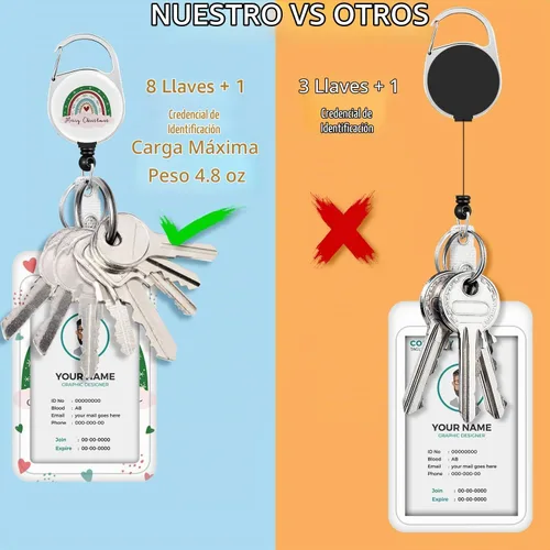 Vista 7 de Cordones de Navidad para insignias de identificación, carrete de insignia arcoíris resistente con clip de mosquetón, soporte de insignia
