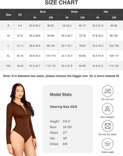 Vista 4 de Women's Deep V Long Sleeve Bodysuit for Women Zip Up Bodysuit Brown & Black Bodysuit Women Zip Front