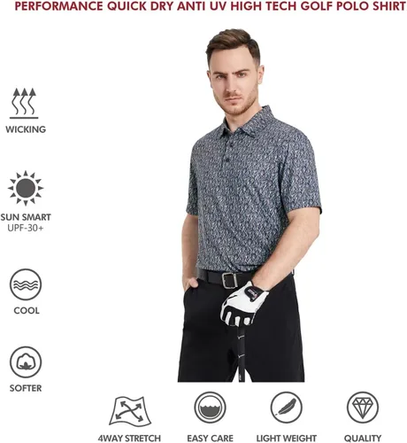 Vista 5 de Men's Golf Polo Shirts Short Sleeve Striped Performance Moisture Wicking Dry Fit Golf Shirts for Men