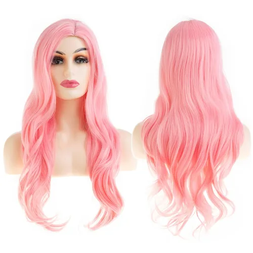 Vista 15 de Pelucas largas rizadas onduladas negras para mujer, parte lateral, aspecto natural, sintética, para cosplay, resistente al calor, peluca de repuesto