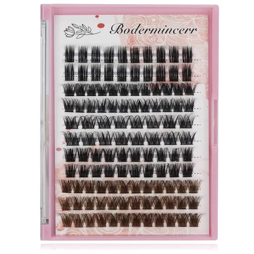 Vista 4 de Bodermincer Rizo D, 5 estilos, pestañas postizas de injerto segmentado mixto, pestañas individuales en racimo de pestañas negras, pestañas