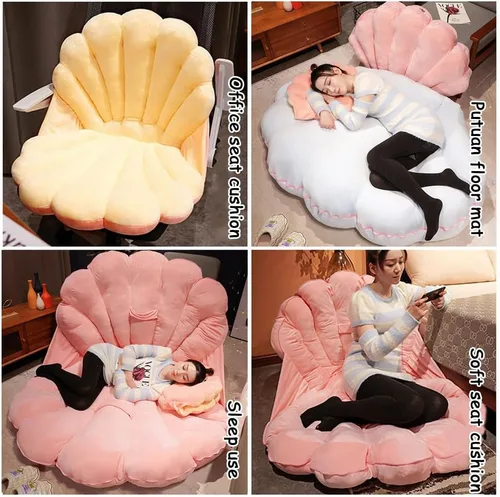 Vista 3 de Almohada decorativa 3D de conchas marinas con diseño de conchas marinas, almohada grande de conchas de almeja, cojín decorativo de terciopelo suave