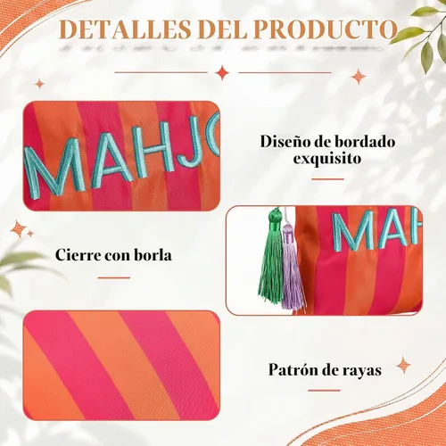 Vista 2 de Gilprop Bolsa de azulejos Mahjong a rayas, rojo y naranja, estándar