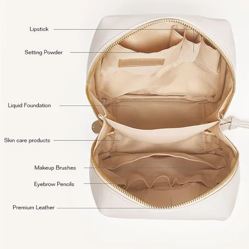 Vista 5 de Bolsa de maquillaje premium, organizador de bolsa de maquillaje, bolsa de maquillaje de cuero, bolsa de aseo de viaje colgante, bolsas de aseo