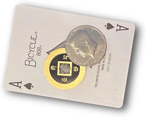 Vista 3 de Ted's Sterling Magic Juego de cartas letales y trucos de monedas, asombroso, trabajo propio, magia hecha de precisión con una moneda de medio dólar