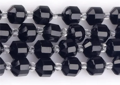 Vista 2 de JOE FOREMAN Cuentas de cristal facetadas a mano de ágata negra natural de 0.315 pulgadas (0.315 in), piedra de energía curativa para hacer joyas