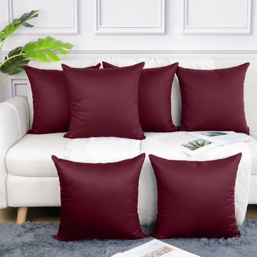 Vista 31 de Coddsmz Paquete de 6 fundas de almohada decorativas 100% algodón, fundas de cojín cuadradas de Navidad sólidas para el hogar, cama, sofá, día