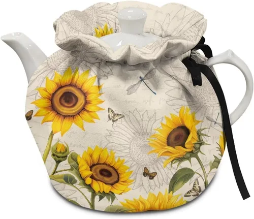 Vista 10 de DISNIMO Funda de tetera aislada a prueba de polvo con diseño floral de colibrí, para mantener el calor, accesorios decorativos, colcha