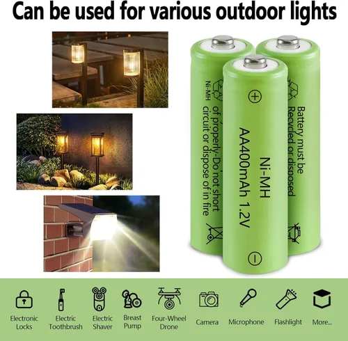 Vista 2 de JINTION Baterías AA recargables solares Ni-MH doble A 400 mAh paquete de 8 solar lights solar lanter replacement battery High Capacity 1.2V