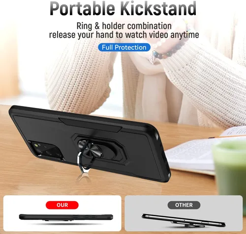 Vista 3 de Funda para Samsung Galaxy S20 Plus con soporte, anillo magnético de armadura, resistente funda protectora de grado militar a prueba de golpes