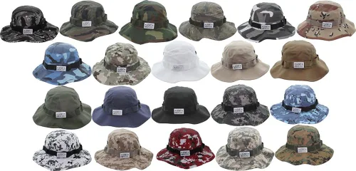Vista 2 de Sombrero táctico Boonie de camuflaje militar con ala ancha y pasador