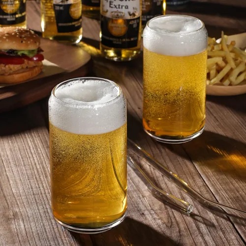 Vista 3 de NETANY Juego de 4 vasos para beber con popote de vidrio, vasos de vidrio Highball de 16 onzas, vasos de cerveza, vasos de café helado, lindo vaso